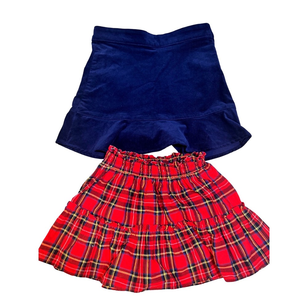 Crewcuts Skirts – Size 10 | Navy Corduroy Ruffle Skirt + Red Plaid Holiday Skirt